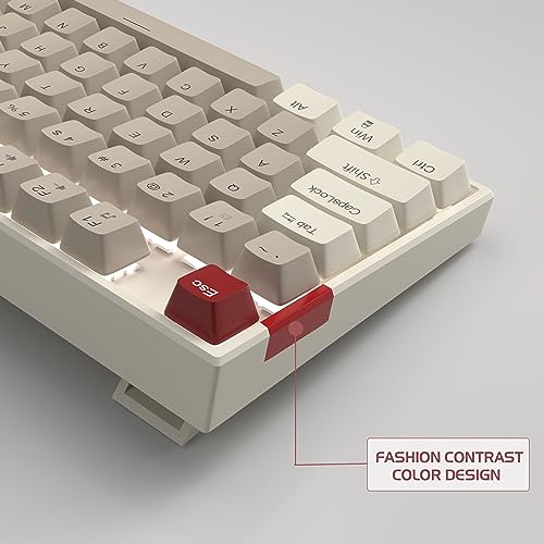 MageGee 75% Mechanical Gaming Keyboard, Brown Switch, LED White Backlit, 87 Keys Compact TKL Wired Computer Keyboards for Windows Laptop PC Gamer - Retro Grey/White - Image 4