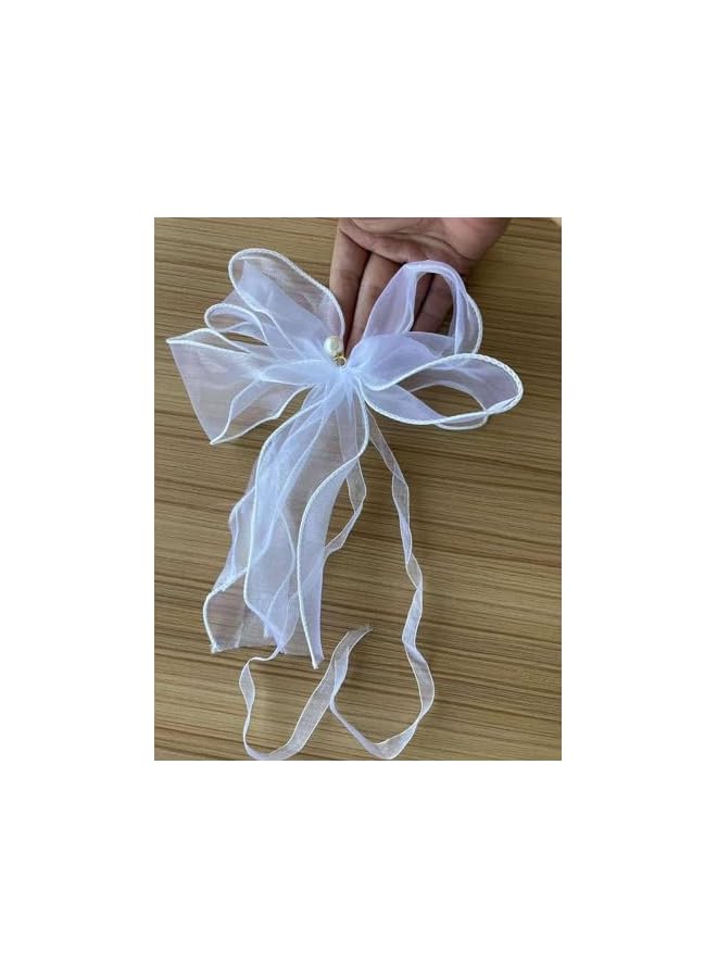 The Bros 2 قطع أربطة ستائر على شكل قوس، أربطة ستائر فراشة مع لآلئ، أربطة ستائر على شكل عقدة، حزام لؤلؤي مزخرف، مثبتات ستائر، حامل قماش، لحفلات الزفاف، ديكور منزلي، أبيض - Image 4