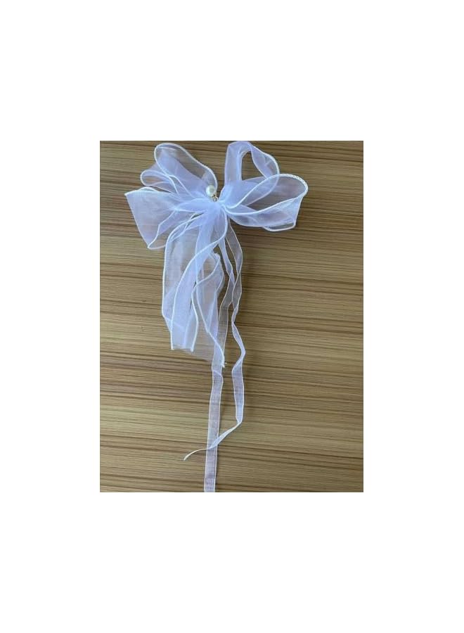 The Bros 2 قطع أربطة ستائر على شكل قوس، أربطة ستائر فراشة مع لآلئ، أربطة ستائر على شكل عقدة، حزام لؤلؤي مزخرف، مثبتات ستائر، حامل قماش، لحفلات الزفاف، ديكور منزلي، أبيض - Image 5