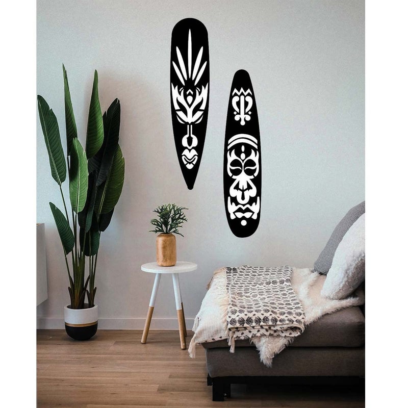 300Sparkles African Face 2 Pcs Set Tribal People Wall Decor Home Room Office Indoor Decoration Antique Art Black - Image 1