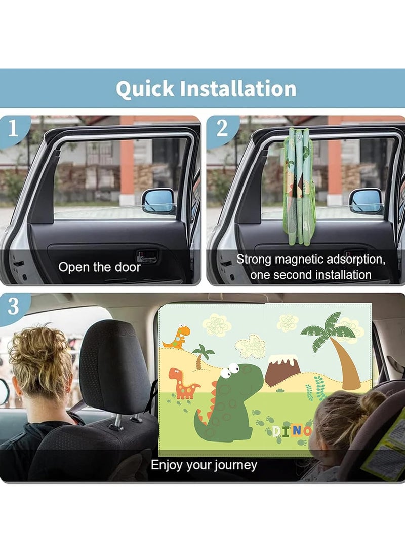 عام ستائر نوافذ السيارة للأطفال والرضع، مجموعة من قطعتين، ستارة شمسية مغناطيسية ذات طبقتين، خيارات للظل الكامل والجزئي، ستائر نوافذ السيارة بتصميم ديناصور لطيف لحماية من الحرارة/الأشعة فوق البنفسجية - Image 5
