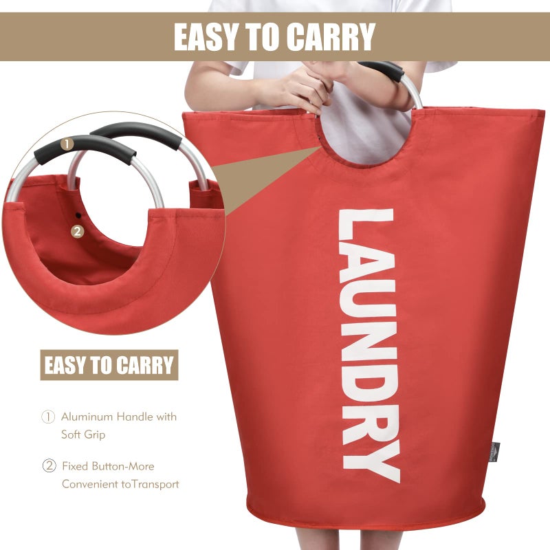 DOKEHOM 90L Large Laundry Basket, Collapsible Laundry Bag, Freestanding Tall Clothes Hamper, Foldable Washing Bin (Red) - Image 5