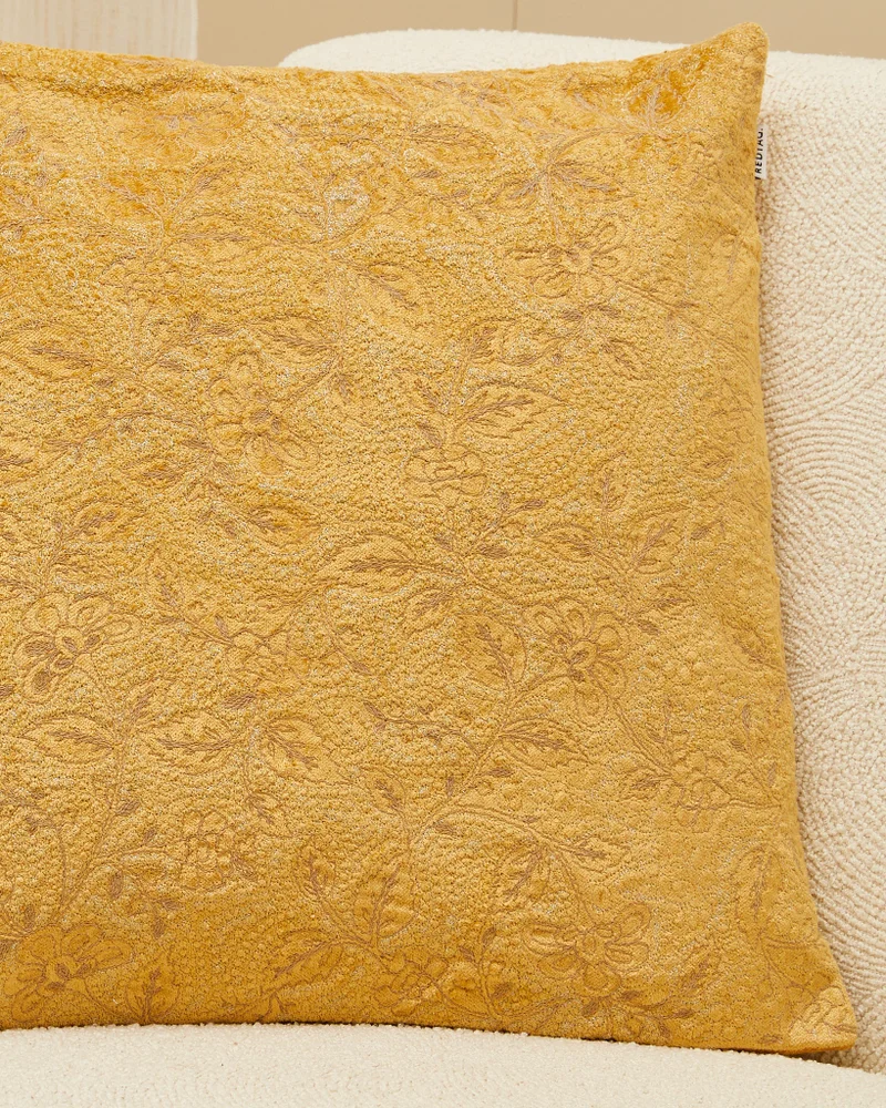 REDTAG Mustard Floral Embroidered Cushion