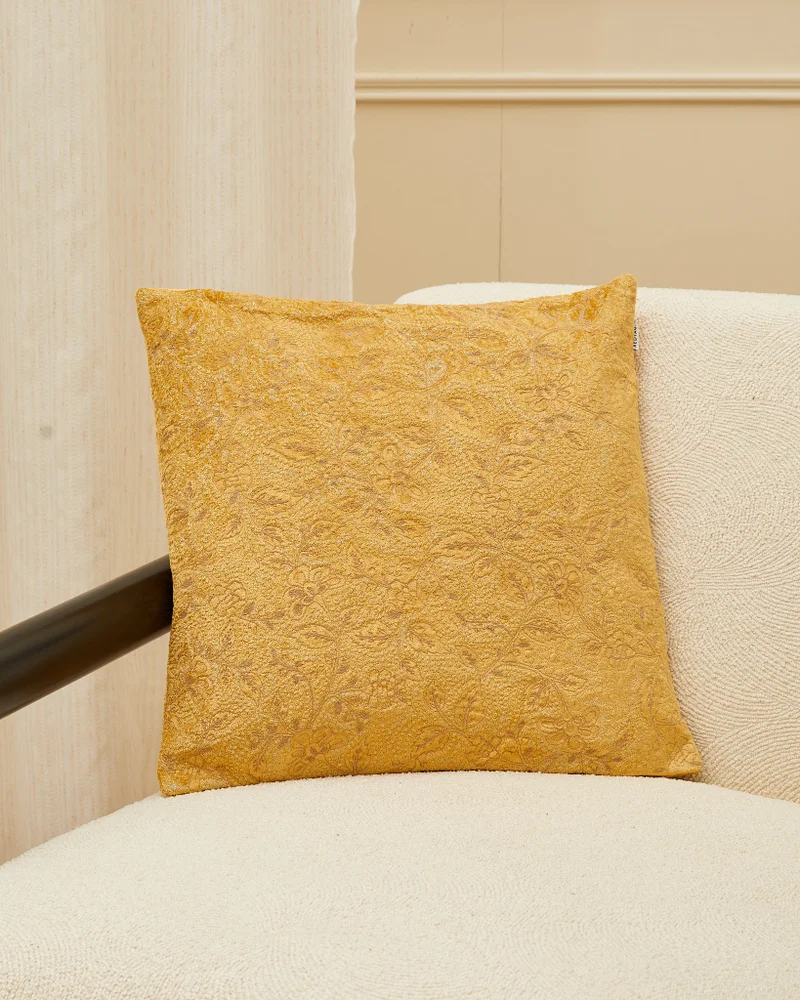 REDTAG Mustard Floral Embroidered Cushion