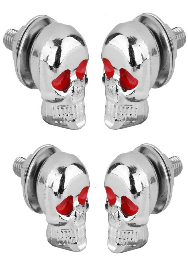 venveal Skull License Plate Bolts, Universal License Plate Fasteners Screws Caps for Motorcycle Chopper Car Tag Frame, Stainless Steel Windscreen Trim Cover Replacement Kit (Chrome, 4 Pack) - Image 1