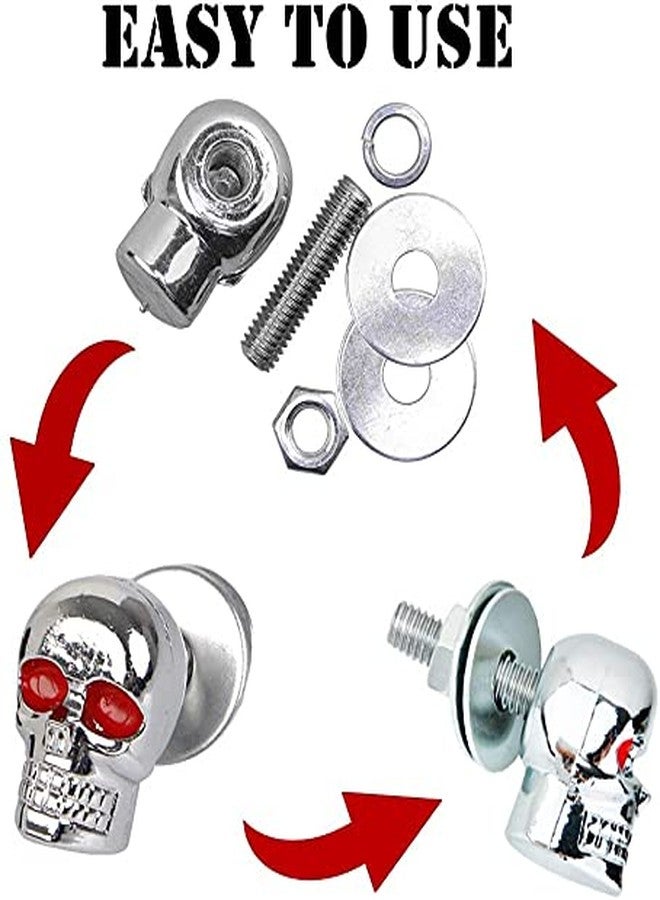 venveal Skull License Plate Bolts, Universal License Plate Fasteners Screws Caps for Motorcycle Chopper Car Tag Frame, Stainless Steel Windscreen Trim Cover Replacement Kit (Chrome, 4 Pack) - Image 4