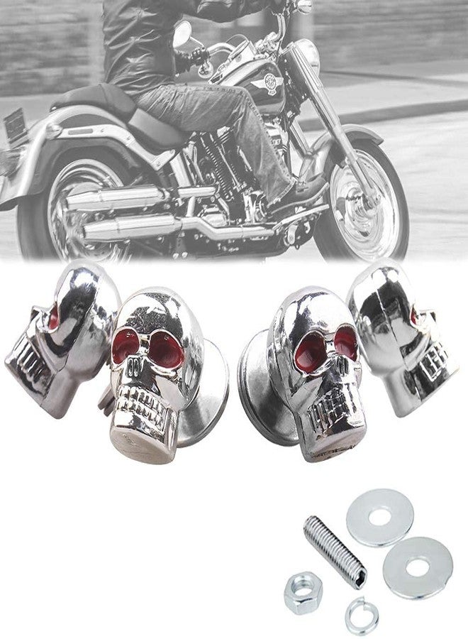 venveal Skull License Plate Bolts, Universal License Plate Fasteners Screws Caps for Motorcycle Chopper Car Tag Frame, Stainless Steel Windscreen Trim Cover Replacement Kit (Chrome, 4 Pack) - Image 2
