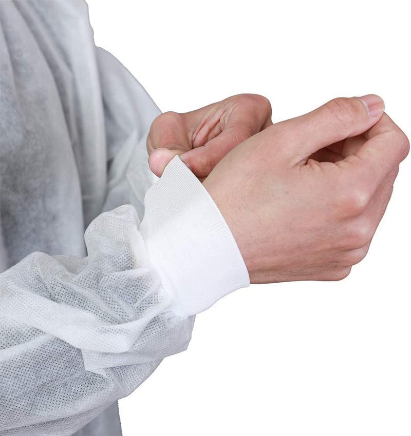 Greenour Disposable Lab Coats for Adults Pack of 10 White Coat 3 Pockets with Knitted Cuffs and Collar (Small-2XL) - Image 3