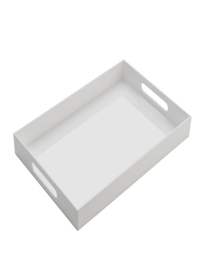 KEVJES Glossy White Acrylic Serving Tray with Handles-Butler Trays for Coffee Table, Snacks,Breakfast in Bed, Kitchen Countertop,Vanity,Makeup Organizer,Ottoman (White, 10x15 Inch) - Image 1