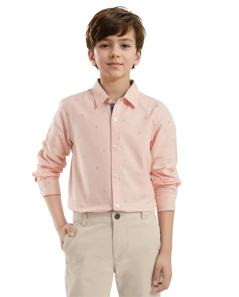 رير ونز Rare Ones Kids Oxot Orange Cotton Full Sleeves Regular Collar All Over Print Regular Fit Shirt