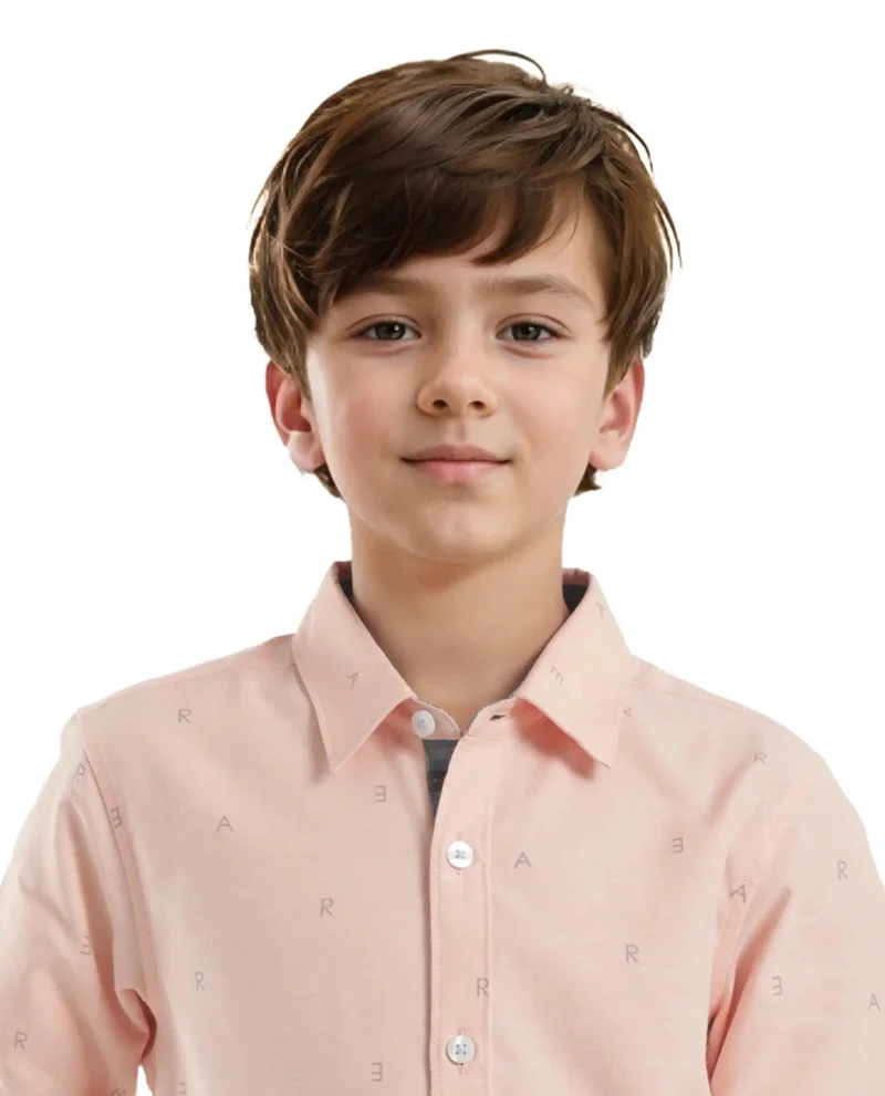 Rare Ones Rare Ones Kids Oxot Orange Cotton Full Sleeves Regular Collar All Over Print Regular Fit Shirt