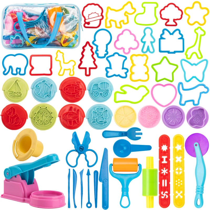 Dough Tools for Kids 46Pcs Dough Toys Include Play Food Molds  Cupcakes Ice Cream Noodle Play Bulk Pack with Roller Cutters Scissor Dough Mat and Storage Bag Gifts Tools