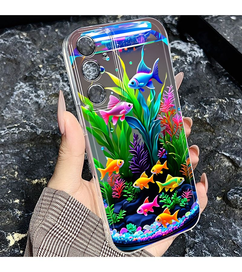 حافظة هاتف من نوع Galaxy A02 بألوان متعددة، طباعة إبداعية ملونة لحوض السمك مع نباتات مائية ونمط سمكة صغيرة - Image 5