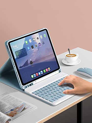AnMengXinLing Keyboard Case for iPad mini 5 with Mouse, Detachable Wireless Bluetooth Keyboard Pencil Holder Slim Leather Smart Cover for iPad mini 5th Gen 2019,Blue - Image 4