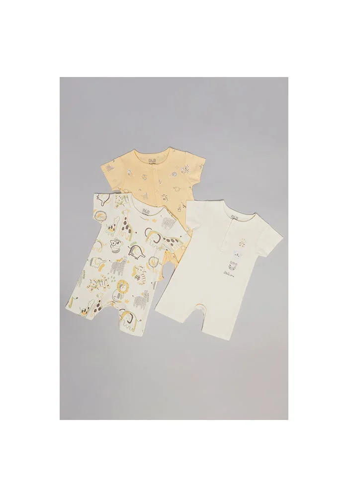 أر أند بي 3 Pack Printed Rompers with Short Sleeves
