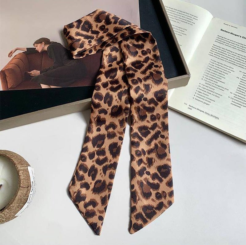 NIDMIDO 4 Pack Purse Scarf for Bags Silk Head Scarf for Hair Handbag Women Scarfs Ribbon Band Hair Neck Scarves Fashion Gifts (Leopard brown grey) - Image 4