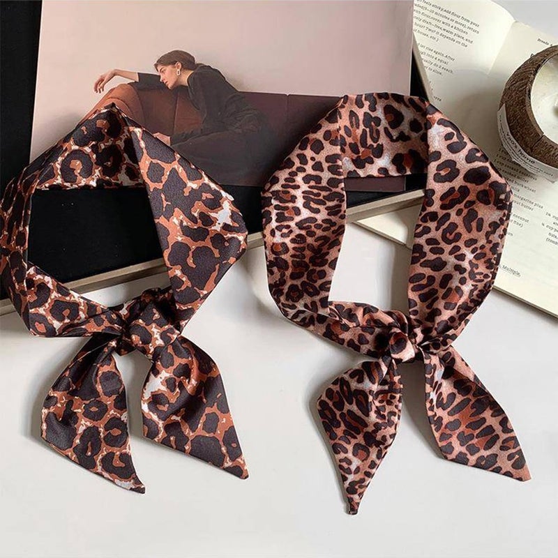 NIDMIDO 4 Pack Purse Scarf for Bags Silk Head Scarf for Hair Handbag Women Scarfs Ribbon Band Hair Neck Scarves Fashion Gifts (Leopard brown grey) - Image 3