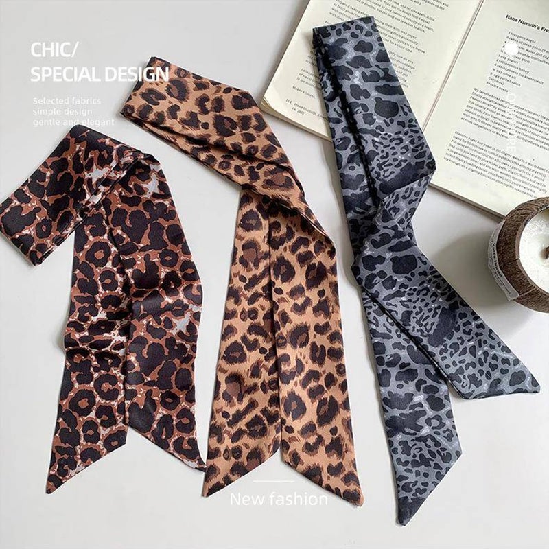 NIDMIDO 4 Pack Purse Scarf for Bags Silk Head Scarf for Hair Handbag Women Scarfs Ribbon Band Hair Neck Scarves Fashion Gifts (Leopard brown grey) - Image 2