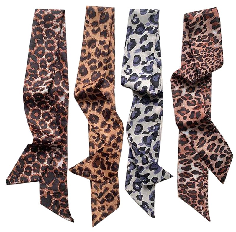 NIDMIDO 4 Pack Purse Scarf for Bags Silk Head Scarf for Hair Handbag Women Scarfs Ribbon Band Hair Neck Scarves Fashion Gifts (Leopard brown grey) - Image 1
