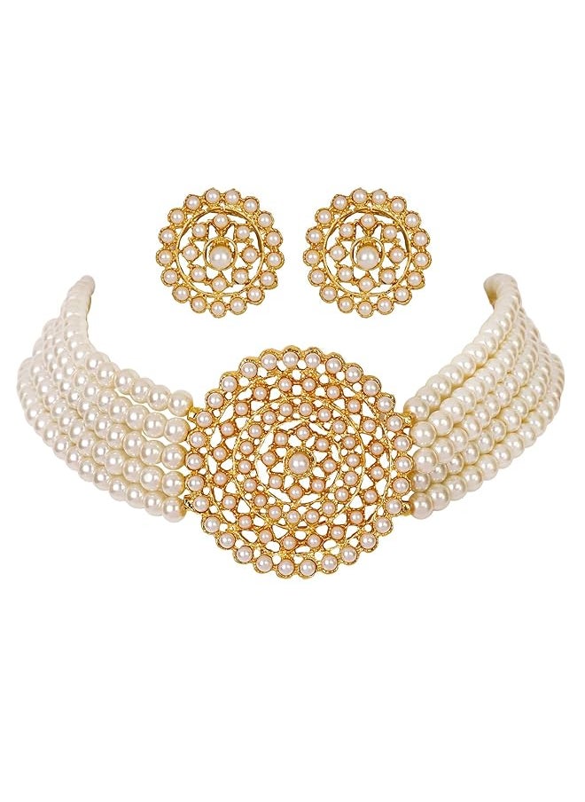 Shining Diva Fashion 18K Gold Plated Latest Choker Design Traditional Stylish Fancy Pearl Necklace Jewelery Set For Women  - Image 1
