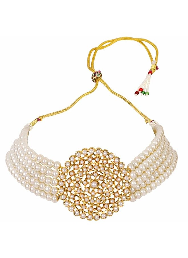 Shining Diva Fashion 18K Gold Plated Latest Choker Design Traditional Stylish Fancy Pearl Necklace Jewelery Set For Women  - Image 4