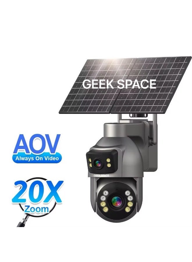 GEEK SPACE 4G SIM Solar Security Camera with 20X Zoom Dual Lens PTZ Outdoor Wireless CCTV Surveillance Camera, AI Motion Detection, Full Color Night Vision, Two-Way Audio, IP66 Waterproof, 24/7 Recording, Remote Monitoring for Home, Farm & Business - Image 1