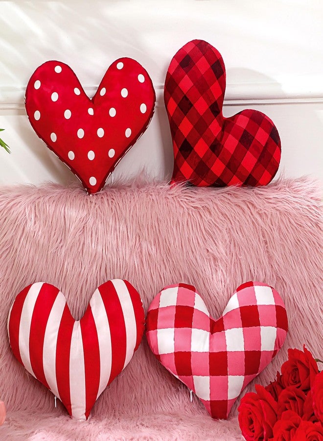 Menkxi 4 Pieces Stuffed Valentine's Day Pillow Vintage Heart Shaped Pillows Valentine 3D Heart Decorative Pillows Plush Soft Throw Pillows Valentine's Day Gift for Kids Mom Sister, 12 x 11 Inch - Image 1