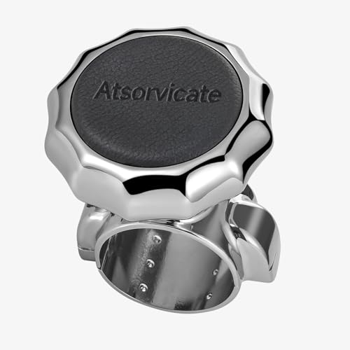 Atsorvicate Steering wheel knob spinner metal steering wheel rotary for suicide rotary knob stable and durable power handle with suitable for cars trucks tractors lawn mowers forklifts boats black cowhide - Image 1