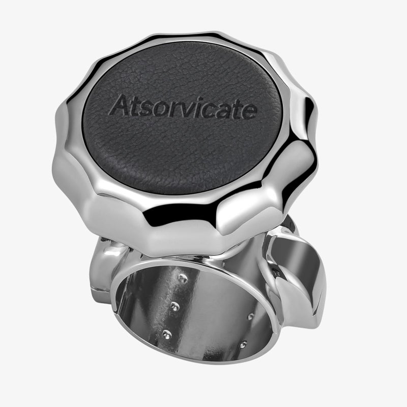 Atsorvicate Steering wheel knob spinner metal steering wheel rotary for suicide rotary knob stable and durable power handle with suitable for cars trucks tractors lawn mowers forklifts boats black cowhide - Image 2