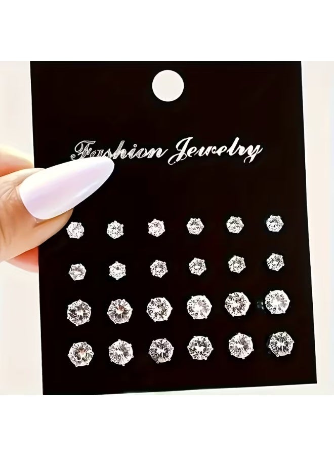 aeen Women’s Fashion Geometric Stud Earrings 12 Pairs– Heart, Square & Round Designs, Classic Versatile Style for Daily Wear & Parties - Image 1