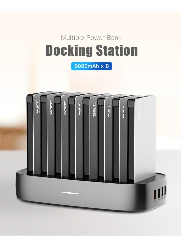 دبليو إس تي محطة شحن WST باور بانك 8 في 1 - بطارية محمولة مع كابل مدمج متوافق مع Lightning و USB-C و Micro USB - شحن سريع - نحيف ومدمج بسعة 8000 مللي أمبير - متوافق مع iPhone و Samsung و iPad (ذهب) - Image 3