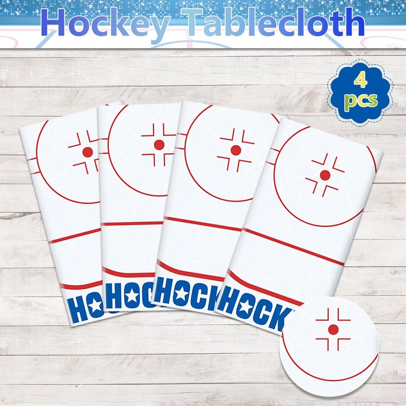 PIXHOTUL 4Pcs Hockey Tablecloths Hockey Rink Table Covers Hockey Party Decorations for Kid's Hockey Fans Birthday Sports Day Party Disposable Plastic Party Tablecloth 51in x 86in (4, 51'' x 86'') - Image 3