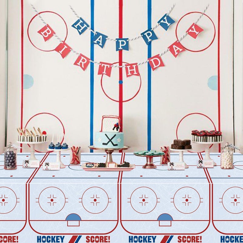 PIXHOTUL 4Pcs Hockey Tablecloths Hockey Rink Table Covers Hockey Party Decorations for Kid's Hockey Fans Birthday Sports Day Party Disposable Plastic Party Tablecloth 51in x 86in (4, 51'' x 86'') - Image 5