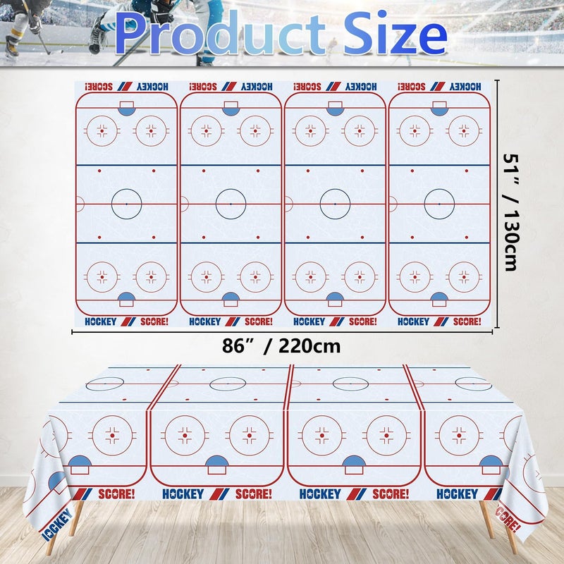 PIXHOTUL 4Pcs Hockey Tablecloths Hockey Rink Table Covers Hockey Party Decorations for Kid's Hockey Fans Birthday Sports Day Party Disposable Plastic Party Tablecloth 51in x 86in (4, 51'' x 86'') - Image 2