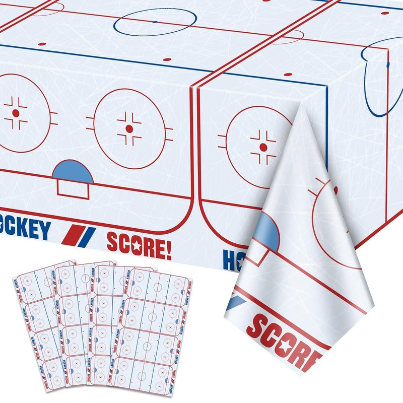 PIXHOTUL 4Pcs Hockey Tablecloths Hockey Rink Table Covers Hockey Party Decorations for Kid's Hockey Fans Birthday Sports Day Party Disposable Plastic Party Tablecloth 51in x 86in (4, 51'' x 86'') - Image 1