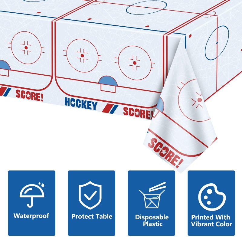 PIXHOTUL 4Pcs Hockey Tablecloths Hockey Rink Table Covers Hockey Party Decorations for Kid's Hockey Fans Birthday Sports Day Party Disposable Plastic Party Tablecloth 51in x 86in (4, 51'' x 86'') - Image 4