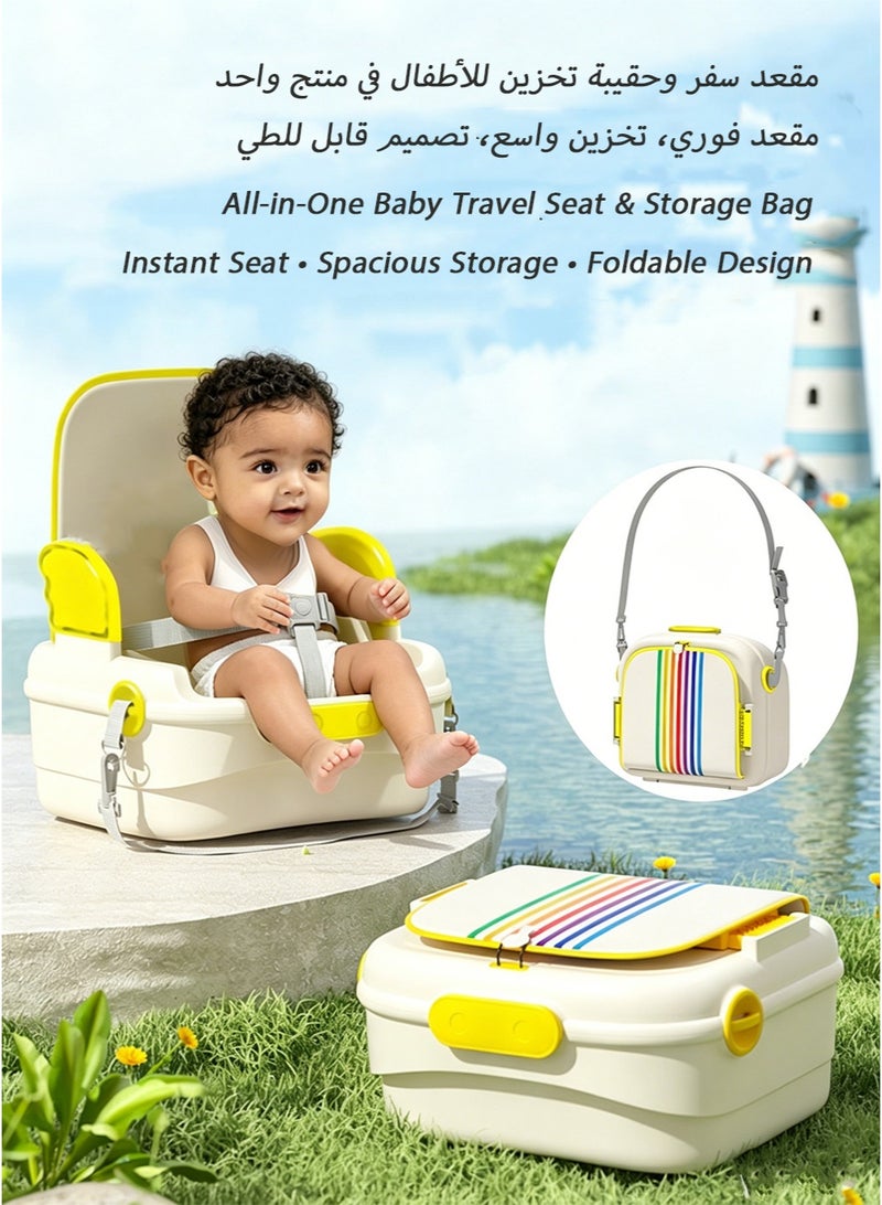 Portable Baby Travel Seat with Storage Compartment, Foldable Toddler Chair with 3-Point Safety Harness, Adjustable Shoulder Strap and Side Armrests - Image 1