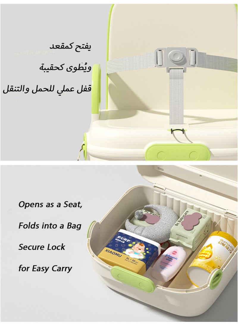 Portable Baby Travel Seat with Storage Compartment, Foldable Toddler Chair with 3-Point Safety Harness, Adjustable Shoulder Strap and Side Armrests - Image 2