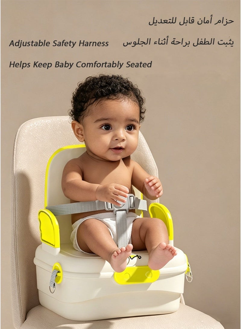 Portable Baby Travel Seat with Storage Compartment, Foldable Toddler Chair with 3-Point Safety Harness, Adjustable Shoulder Strap and Side Armrests - Image 4