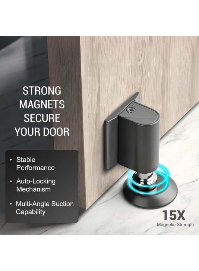 Arabest Magnetic Door Stopper, Door Stops Indoors, No Drilling Silent Mechanical Floor Doorstop, New Floor Wedge Magnet Silent Stopper Indoors with Self Adhesive Stickers for Home Office Patio (Grey) - Image 5