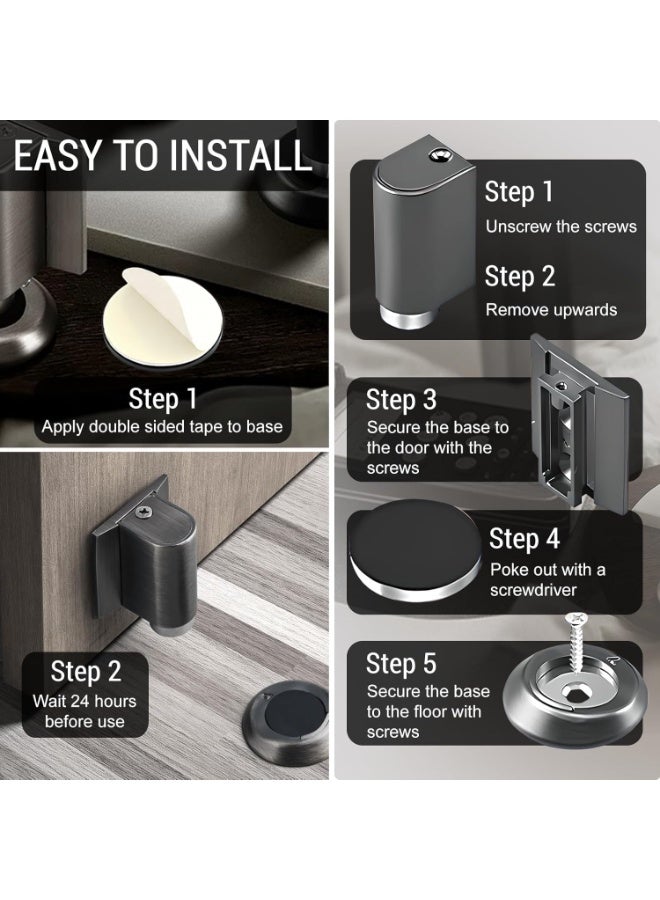 Arabest Magnetic Door Stopper, Door Stops Indoors, No Drilling Silent Mechanical Floor Doorstop, New Floor Wedge Magnet Silent Stopper Indoors with Self Adhesive Stickers for Home Office Patio (Grey) - Image 4