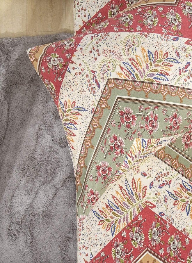 DaDa Bedding DaDalogy Bedding Botanical Floral Flat Sheet Only w/ 2 Pillowcases - Bohemian Chevron Paisley Filigree Pattern - Colorful Cranberry Red Sage Green Ivory White - Queen Size - 3-Pieces - Image 5