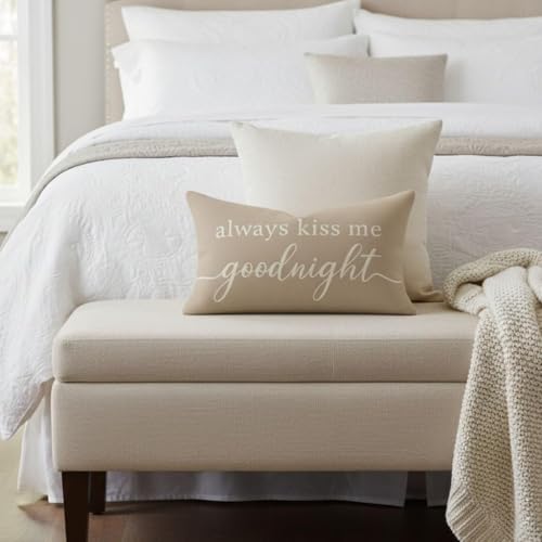 HERHOME Decorative Throw Pillow Covers 12x20 Inch, Always Kiss Me Goodnight Beige Lumbar Cushion Case for Bedroom Bed Sofa Couch, Sweet Gift for Couples Wedding Anniversary Home Decor - Image 5
