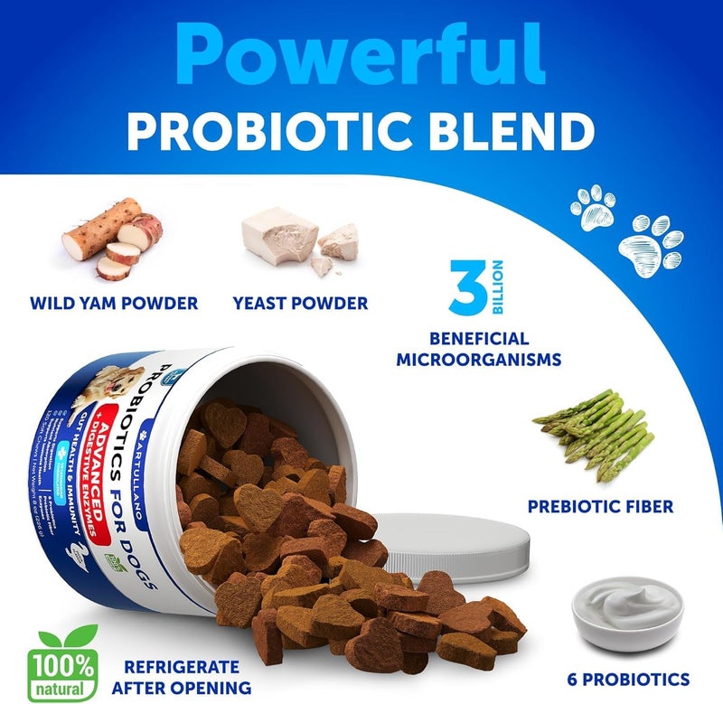 Artullano Probiotics for Dogs - Support Gut Health, Itchy Skin, Allergies, Immunity, Yeast Balance - Dog Probiotics and Digestive Enzymes with Prebiotics - Reduce Diarrhea, Gas - 120 Probiotic Chews for Dogs - Image 3