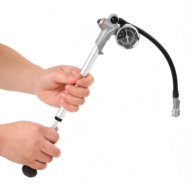 Giyo 300PSI Front Pump: Lightweight Aluminum Alloy Body, Built-In Pressure Gauge Front Suspension Pump - 360°Rotary Hose, Precise-Adjust Control Bike Pump for Schrader Valve Bike Maintenance - Image 5
