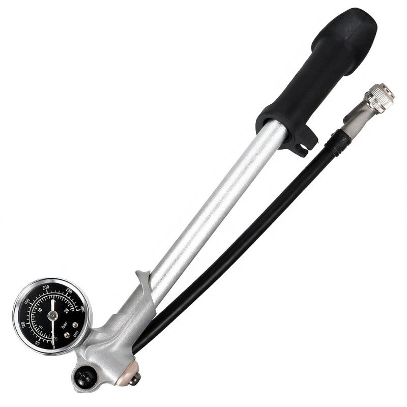 Giyo 300PSI Front Pump: Lightweight Aluminum Alloy Body, Built-In Pressure Gauge Front Suspension Pump - 360°Rotary Hose, Precise-Adjust Control Bike Pump for Schrader Valve Bike Maintenance - Image 3