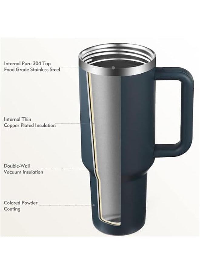 HOOKOR 40oz Tumbler with Handle and Straw Lid, Stainless Steel Vacuum Insulated Tumbler for Water Iced Tea of Coffee, Keeps Cold for 12 Hours or Hot for 6 Hours (Dark Blue)  - Image 4