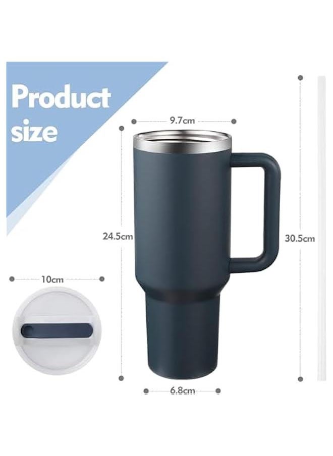 HOOKOR 40oz Tumbler with Handle and Straw Lid, Stainless Steel Vacuum Insulated Tumbler for Water Iced Tea of Coffee, Keeps Cold for 12 Hours or Hot for 6 Hours (Dark Blue)  - Image 3