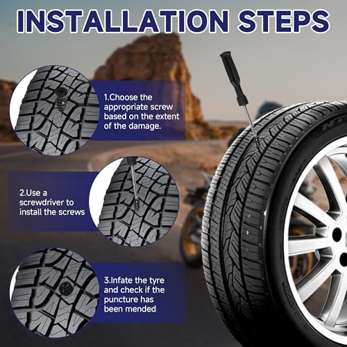 LYLDYYW 60 Pcs Tire Repair Screws, Tire Patch Kit, Screw in Tire Plugs,Quick Tool Tire Plugs, Self-Service Tire Repair Rubber Nail Kit for Patching Punctures in Vacuum Tires of Cars, Motorcycles (60) - Image 5