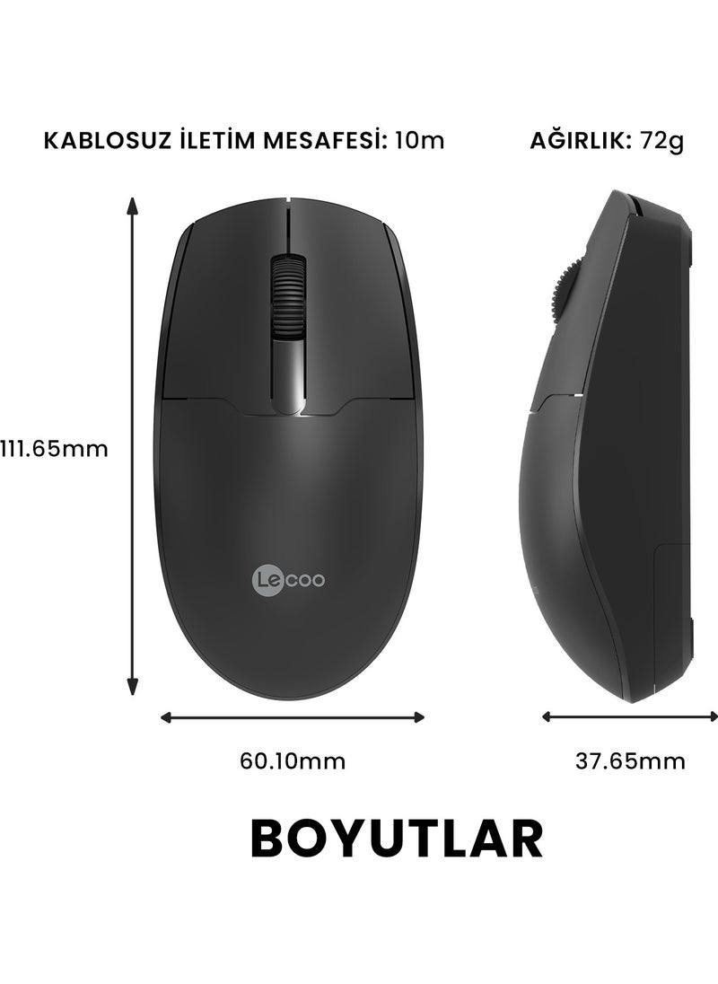 lecoo - WS204 Wireless 1200DPI 3-Button Optical Black Mouse - Image 1